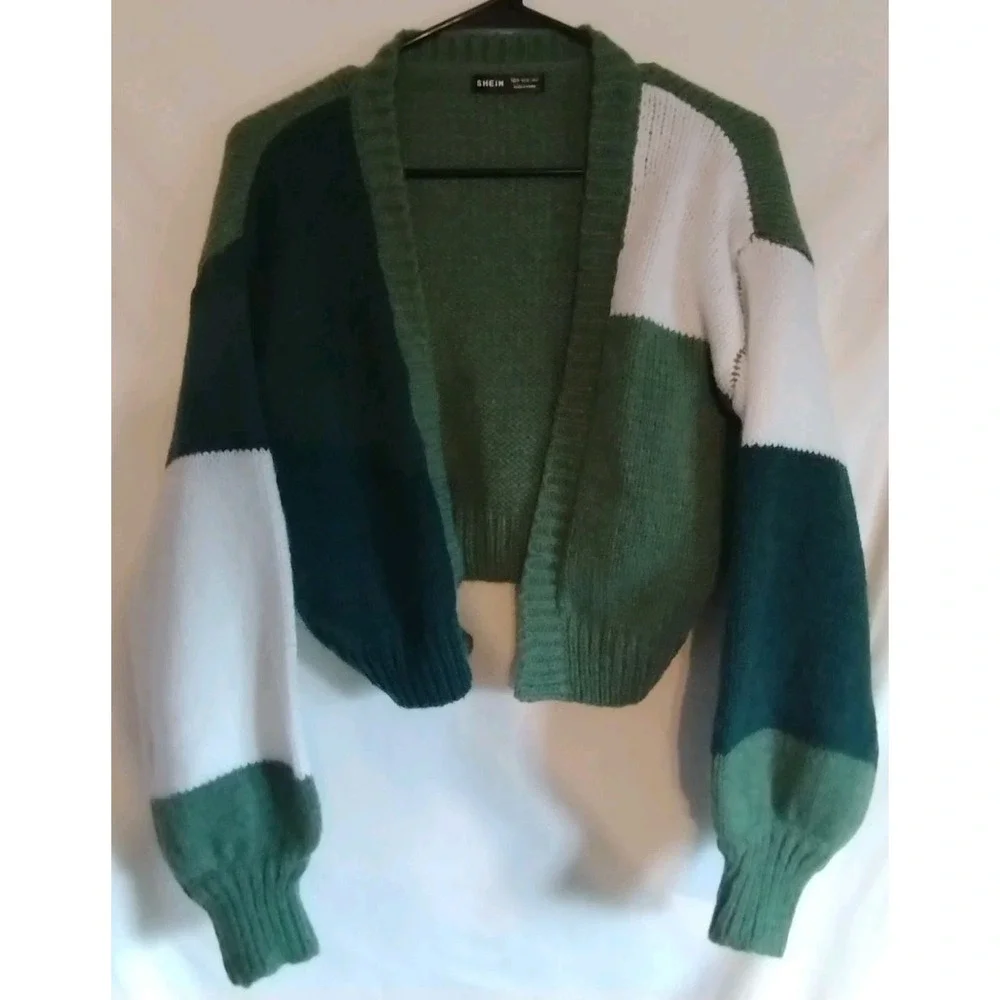 Shein Cropped Green Cardigan Size Medium - Picture 1 of 5
